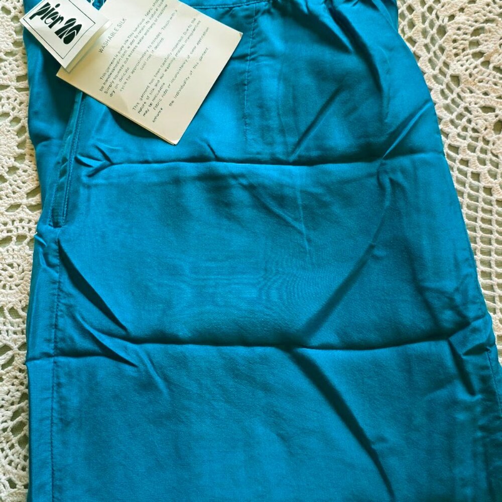 NWT 100% Washable Silk - Pier 20 - Teal Midi Pencil Skirt with slit on the side
